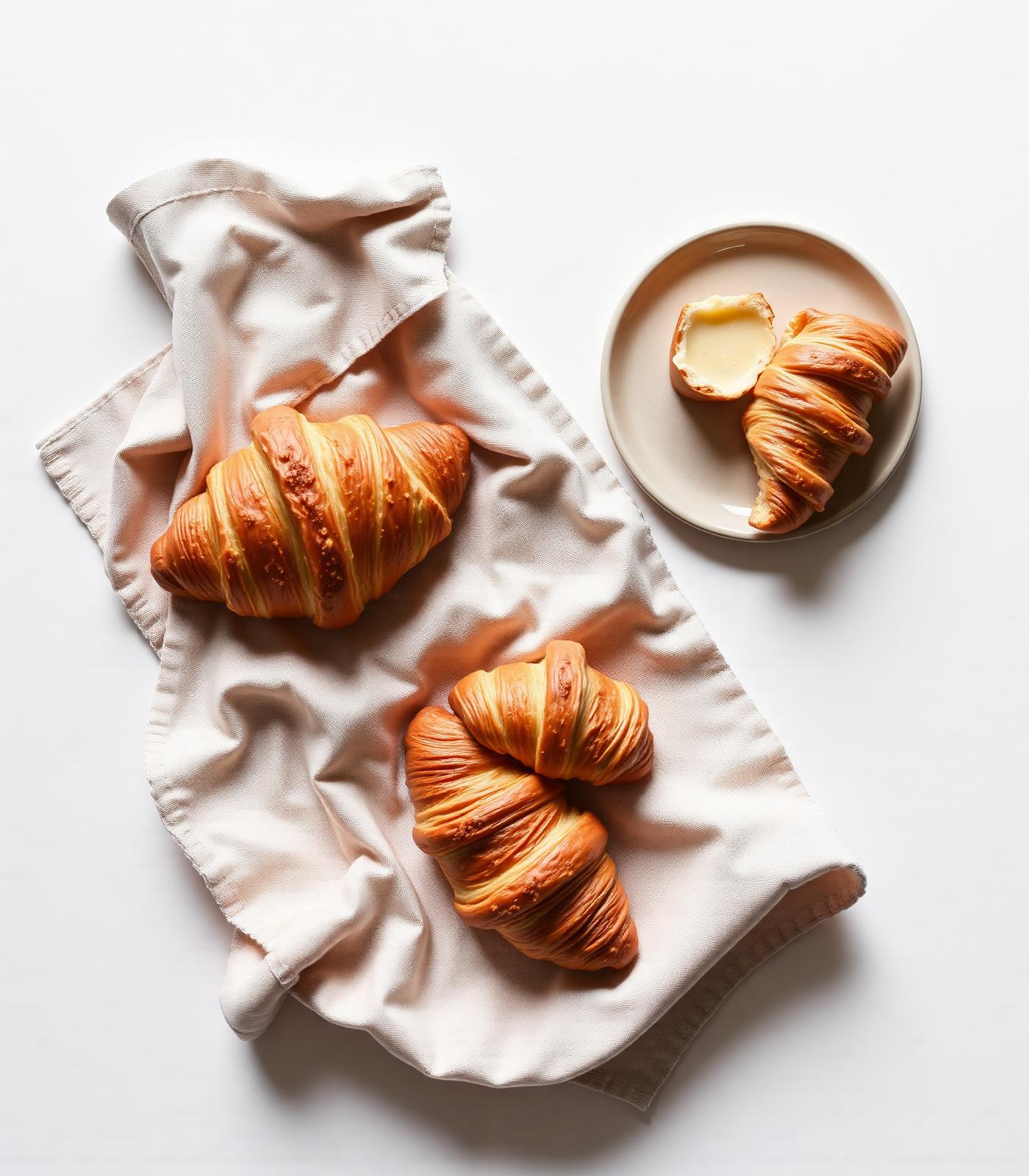 Butter croissants on linen